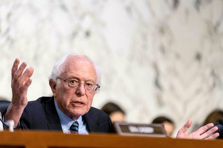 Image: Senator Bernie Sanders, an I-Vt., on Capitol Hill on March 22, 2023.