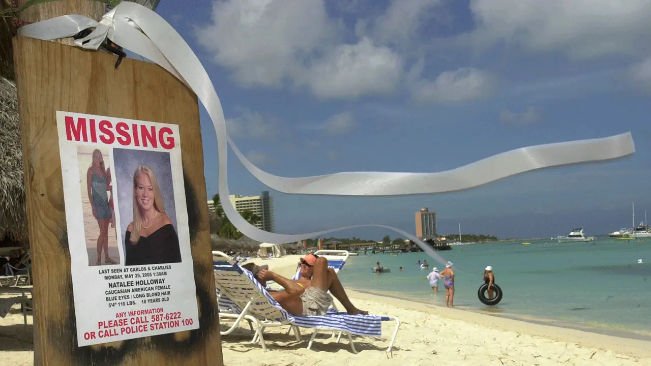 Missing persons poster at a beach