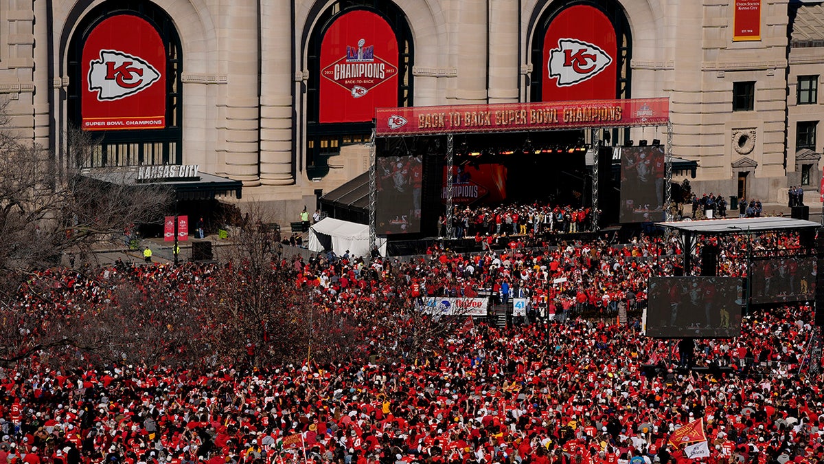 Kansas City Chiefs parade crowd aerial view