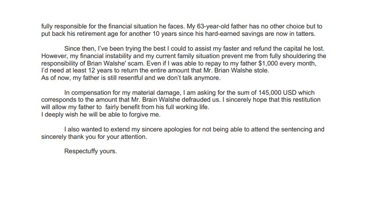 Victim impact statement part two of two by a victim of Brian Walshe's art scam